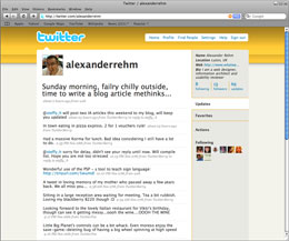 Alexanderrehm's twitter account - Whatwasithinking.co.uk Ensuring your twitter account looks similar to your actual website enables visitors to make the connection "Ah, same look and feel, these are <Company Name>'s tweets