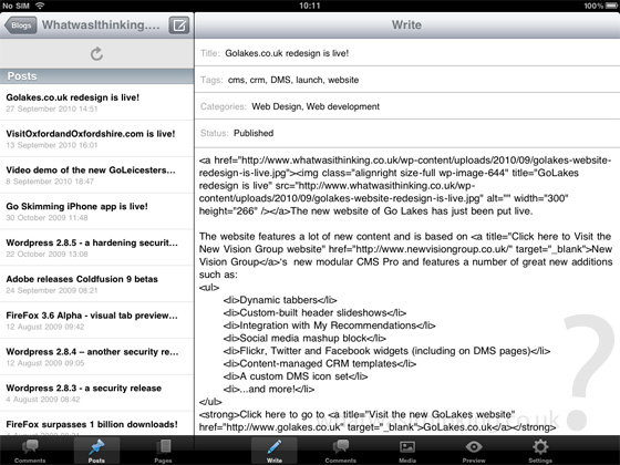 Wordpress for the iPad screenshot