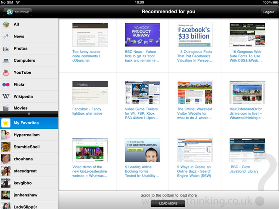 Stumbleupon for the iPad screenshot